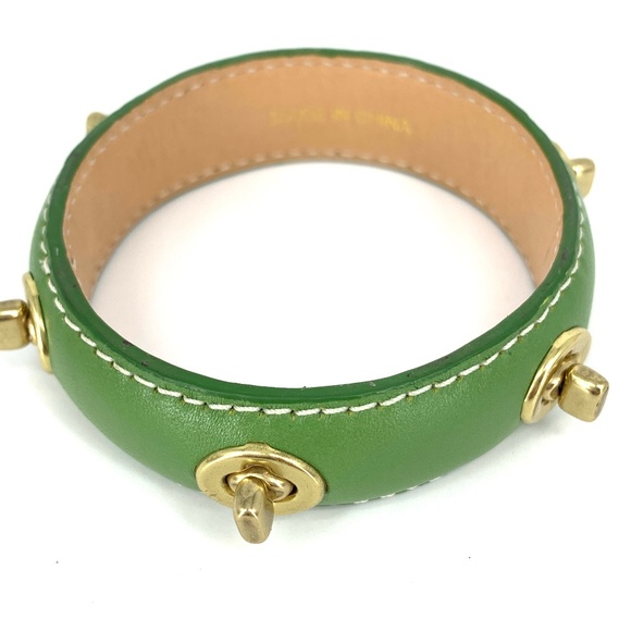 COACH Green Leather Turnlock Cuff Bracelet